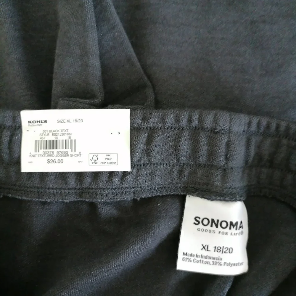 NWT Sonoma Boys Black Stretch Knit Jogger Shorts Size XL 18/20
